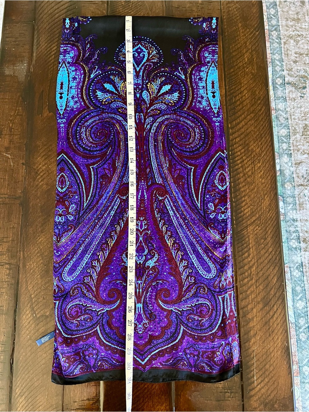 Anne Klein AK 100% Silk Paisley Oblong Scarf Purple Blue Jewel Tones - Picture 6 of 8